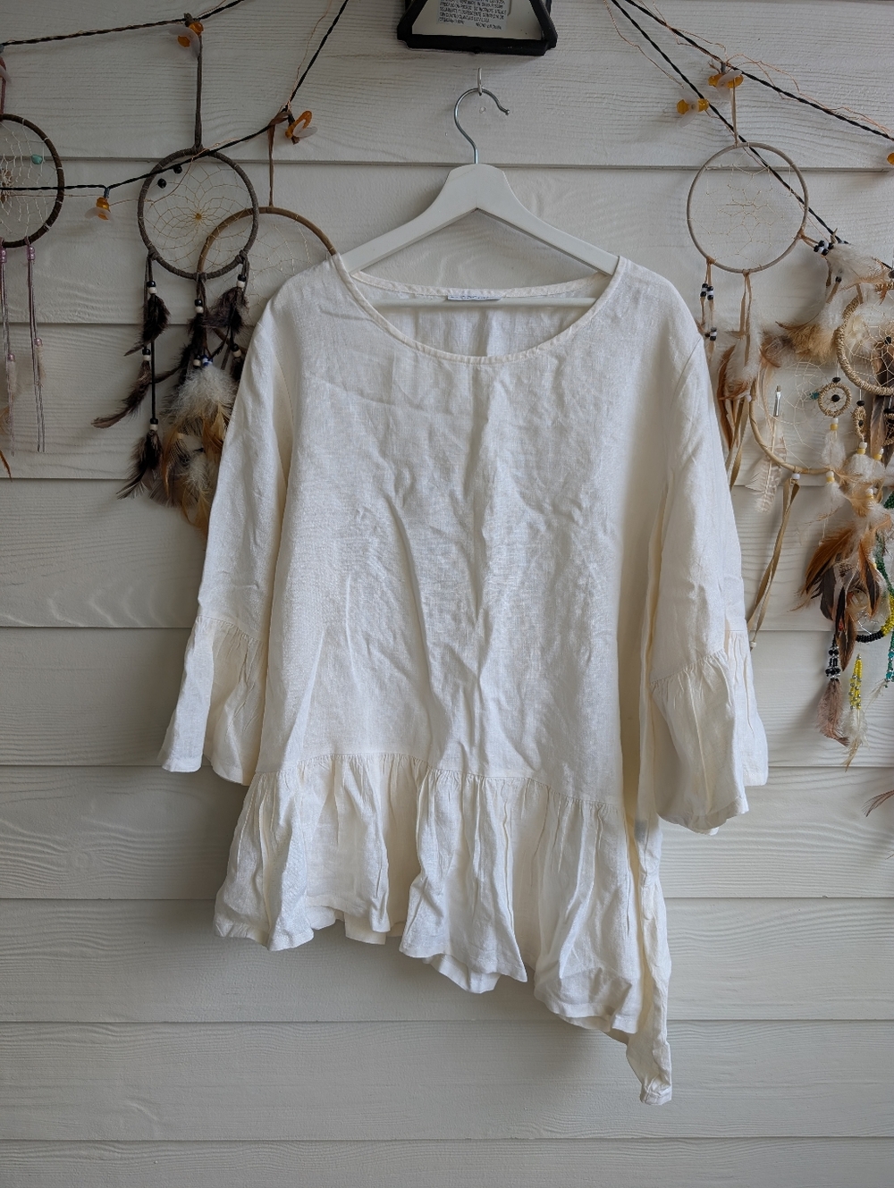 bryn Walker Linen Asymmetrical Ruffle-Hem Tunic Top